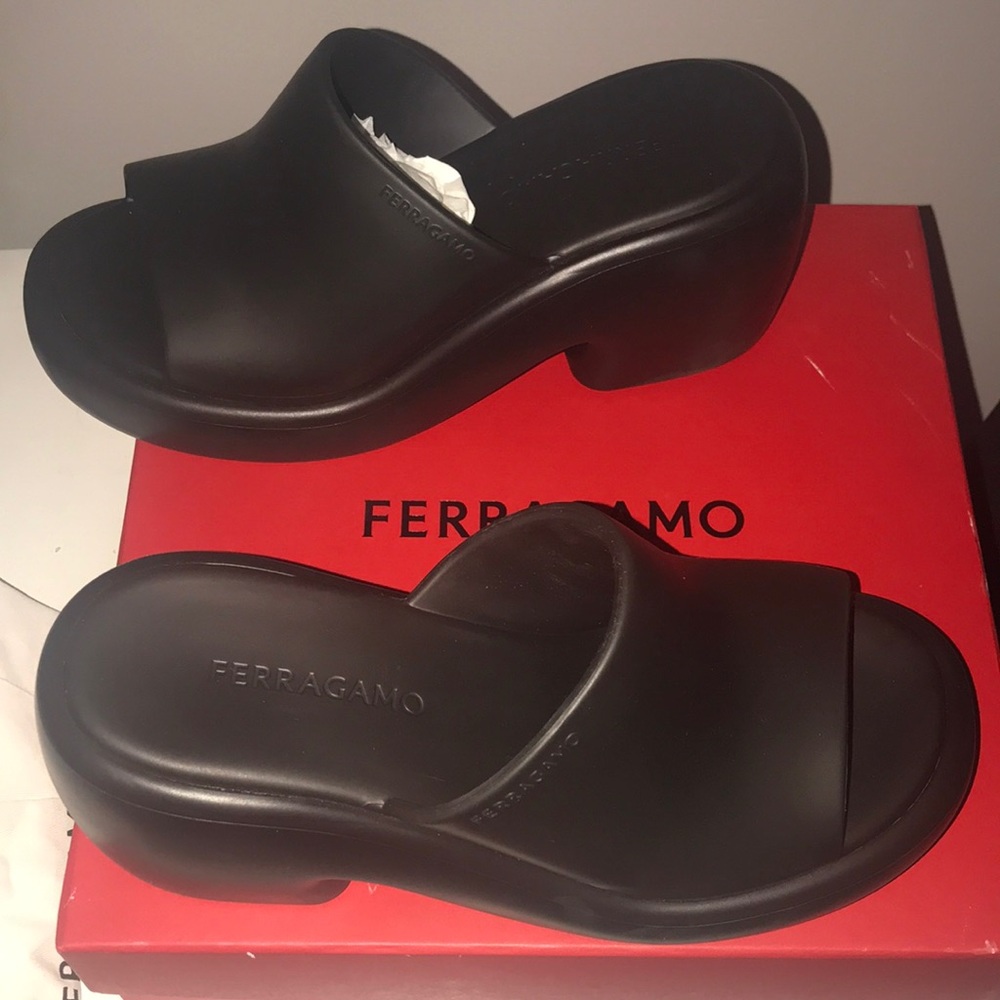 Ferragamo Black Slide Sandals